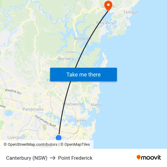 Canterbury (NSW) to Point Frederick map