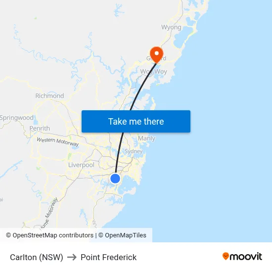 Carlton (NSW) to Point Frederick map