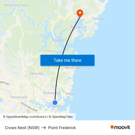 Crows Nest (NSW) to Point Frederick map