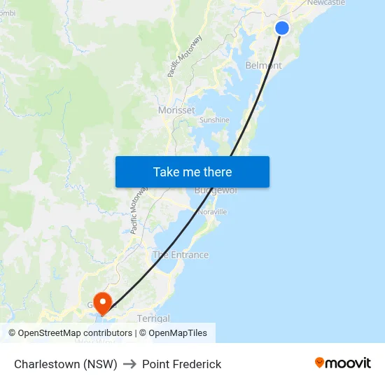 Charlestown (NSW) to Point Frederick map