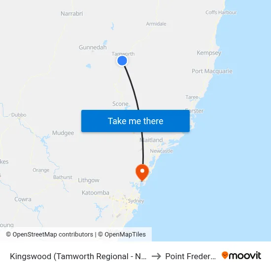 Kingswood (Tamworth Regional - NSW) to Point Frederick map
