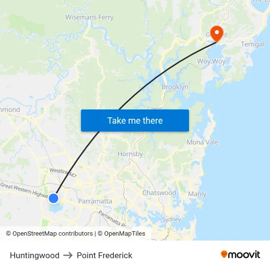 Huntingwood to Point Frederick map