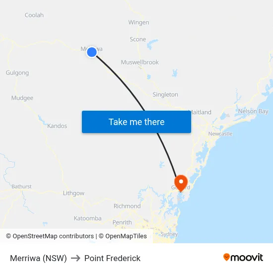 Merriwa (NSW) to Point Frederick map