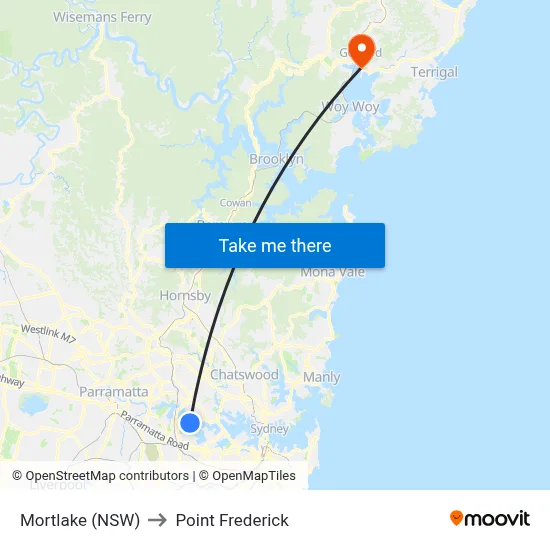 Mortlake (NSW) to Point Frederick map