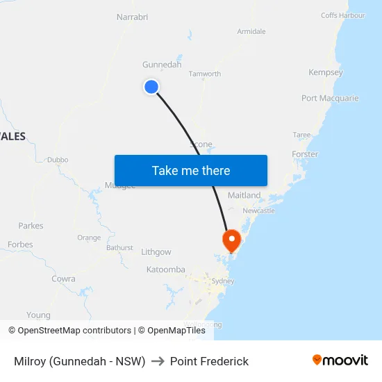 Milroy (Gunnedah - NSW) to Point Frederick map