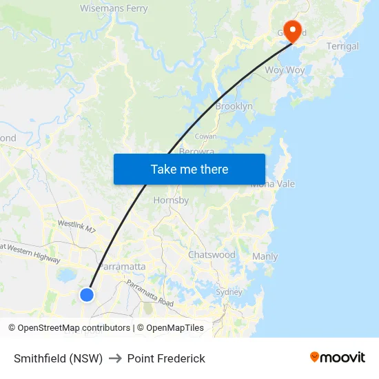 Smithfield (NSW) to Point Frederick map