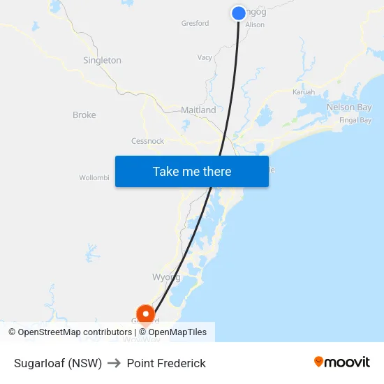 Sugarloaf (NSW) to Point Frederick map