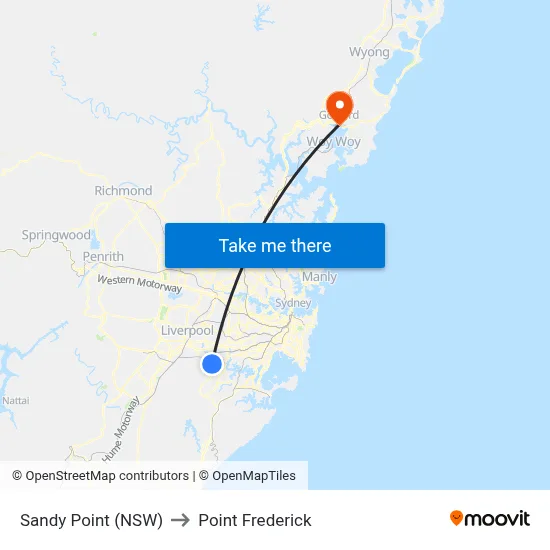 Sandy Point (NSW) to Point Frederick map