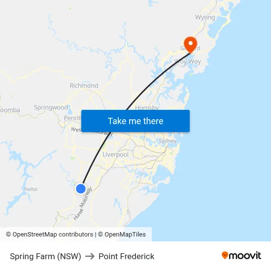 Spring Farm (NSW) to Point Frederick map
