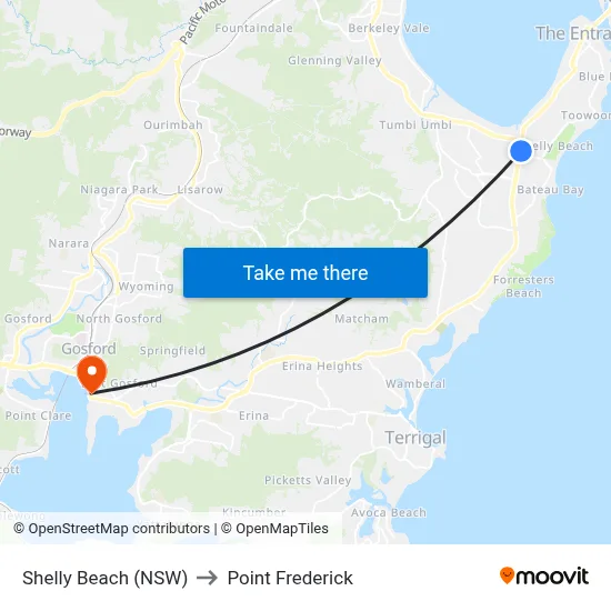 Shelly Beach (NSW) to Point Frederick map