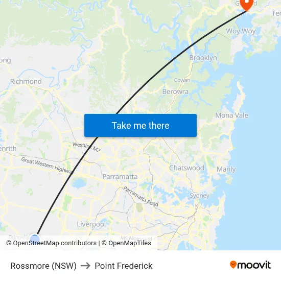 Rossmore (NSW) to Point Frederick map