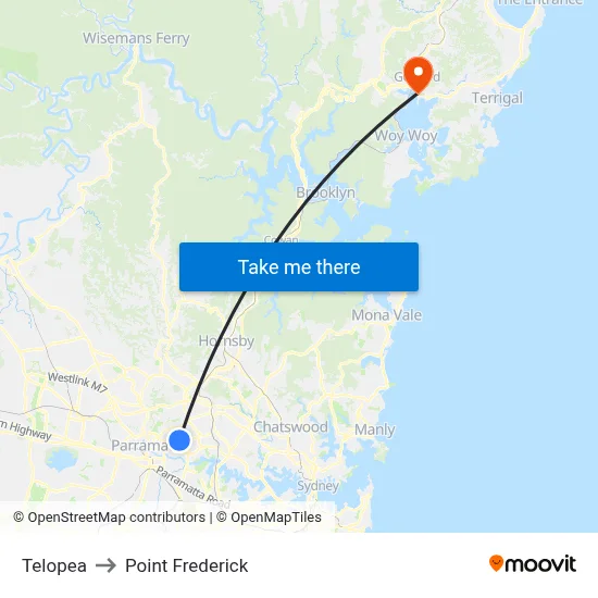 Telopea to Point Frederick map