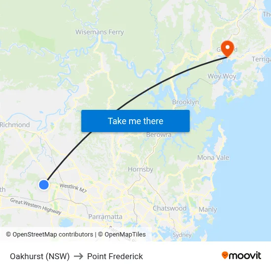 Oakhurst (NSW) to Point Frederick map