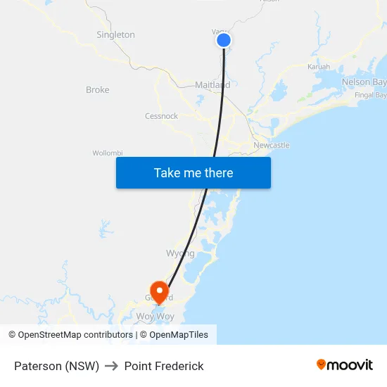 Paterson (NSW) to Point Frederick map