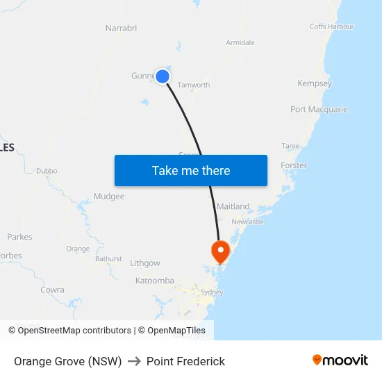 Orange Grove (NSW) to Point Frederick map