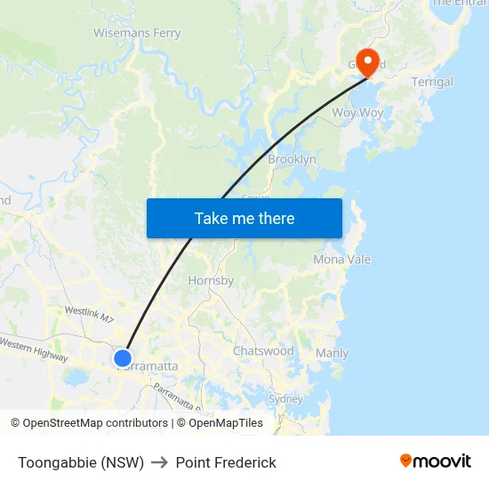 Toongabbie (NSW) to Point Frederick map