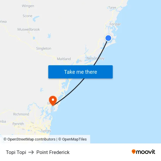 Topi Topi to Point Frederick map