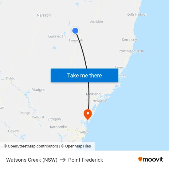 Watsons Creek (NSW) to Point Frederick map