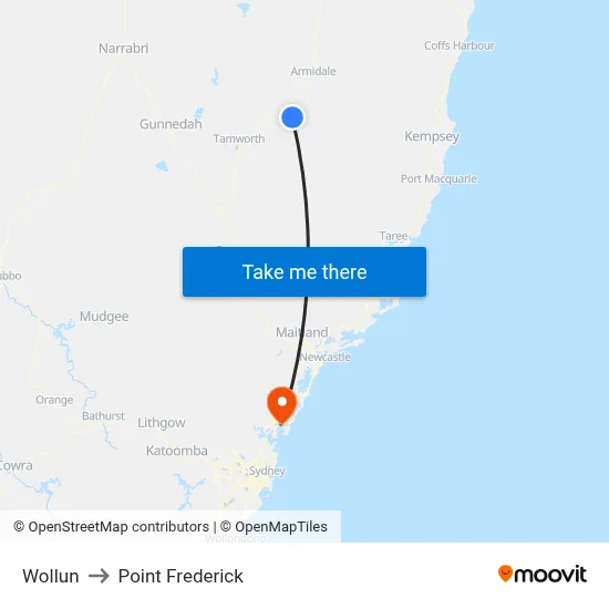 Wollun to Point Frederick map