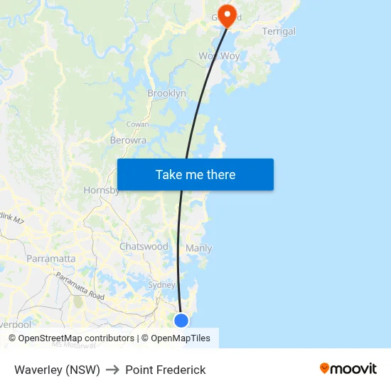 Waverley (NSW) to Point Frederick map