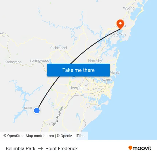 Belimbla Park to Point Frederick map