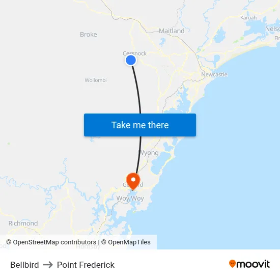 Bellbird to Point Frederick map