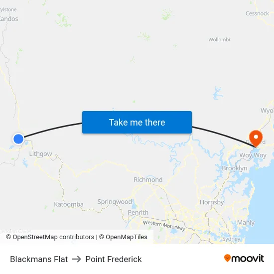 Blackmans Flat to Point Frederick map