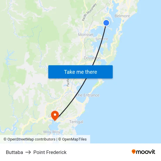 Buttaba to Point Frederick map