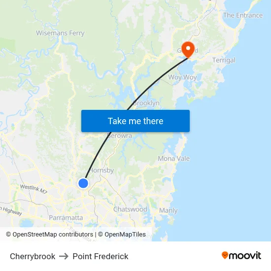Cherrybrook to Point Frederick map