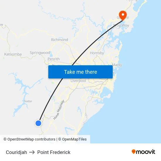 Couridjah to Point Frederick map