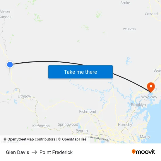 Glen Davis to Point Frederick map