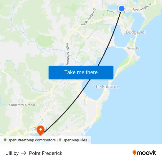 Jilliby to Point Frederick map