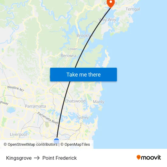 Kingsgrove to Point Frederick map
