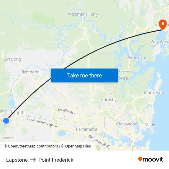 Lapstone to Point Frederick map