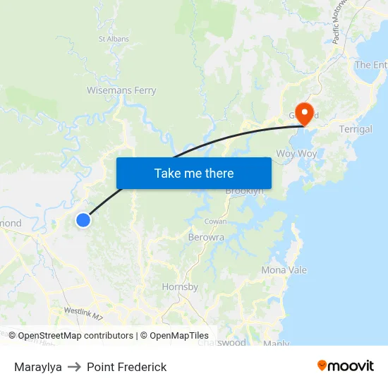 Maraylya to Point Frederick map