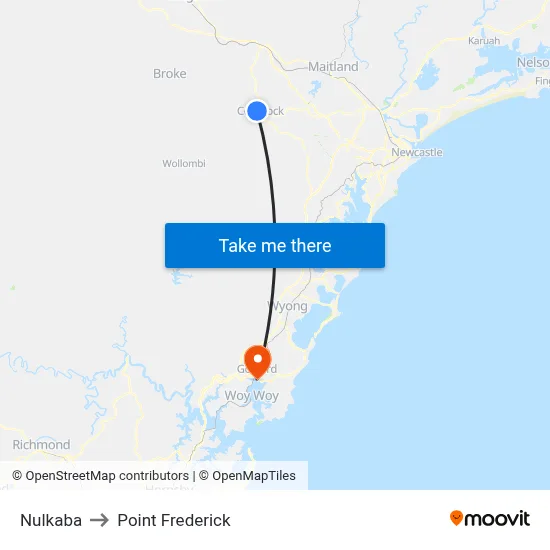 Nulkaba to Point Frederick map