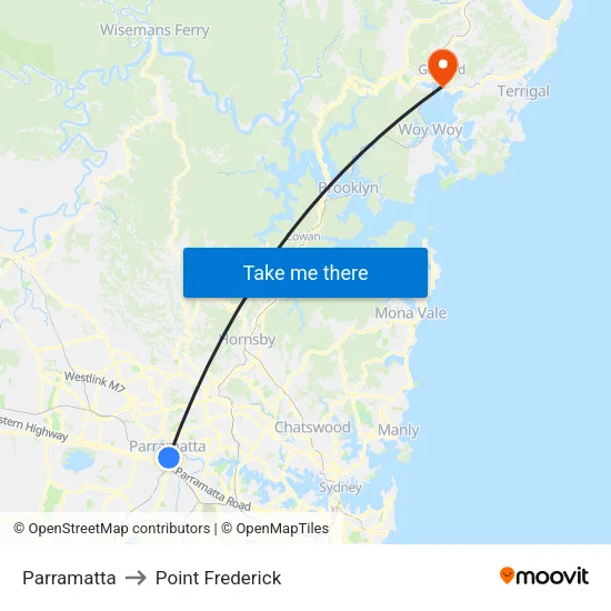 Parramatta to Point Frederick map