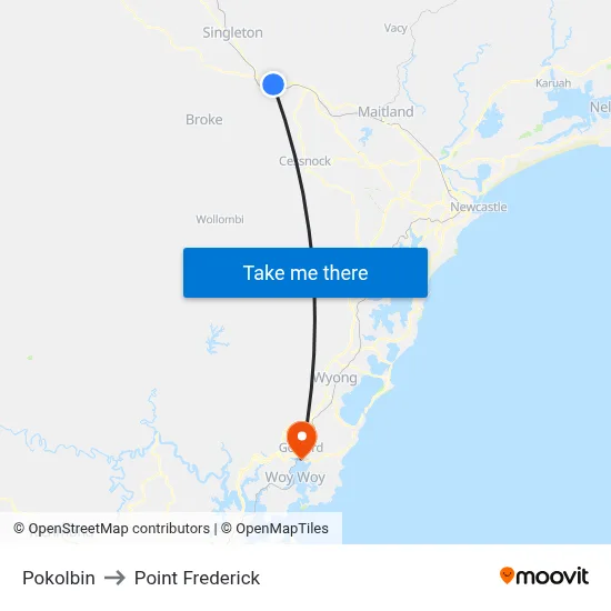 Pokolbin to Point Frederick map