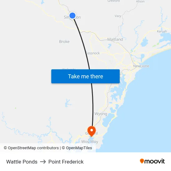 Wattle Ponds to Point Frederick map
