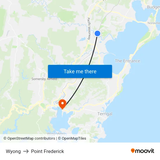 Wyong to Point Frederick map