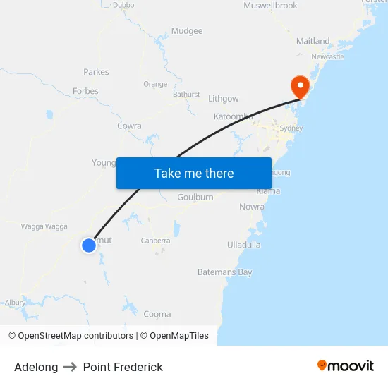 Adelong to Point Frederick map