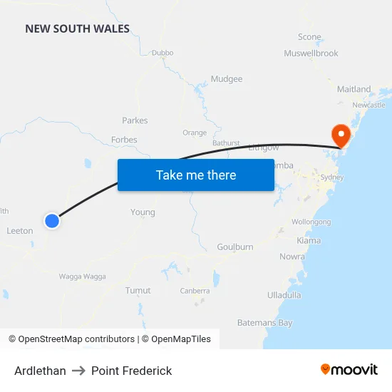 Ardlethan to Point Frederick map
