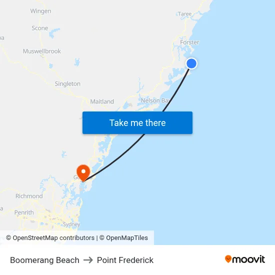 Boomerang Beach to Point Frederick map