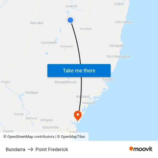 Bundarra to Point Frederick map