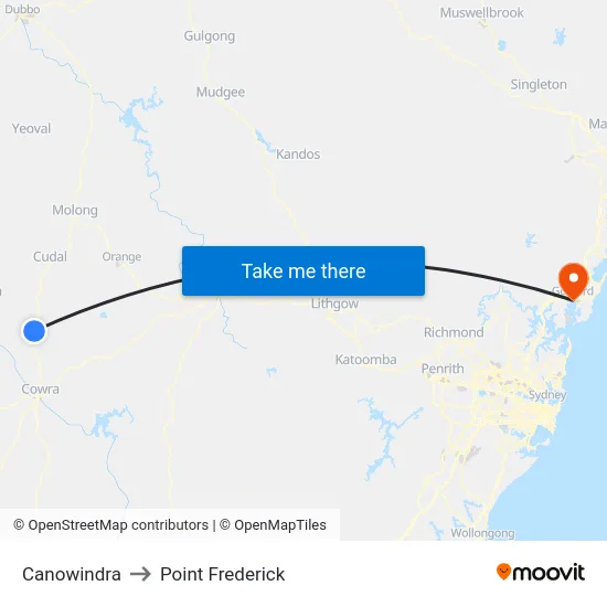 Canowindra to Point Frederick map