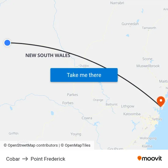 Cobar to Point Frederick map