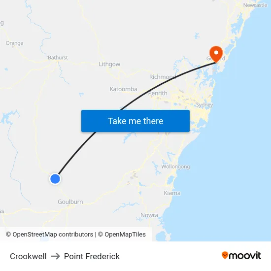 Crookwell to Point Frederick map
