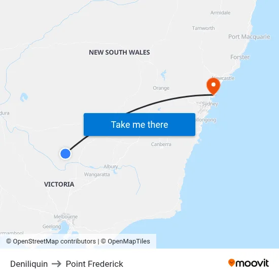Deniliquin to Point Frederick map