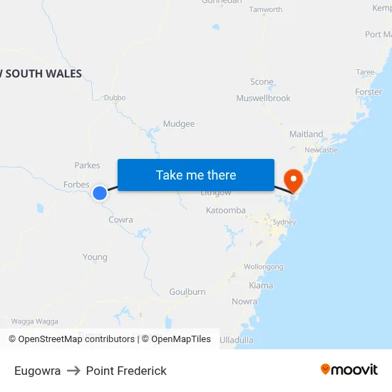 Eugowra to Point Frederick map