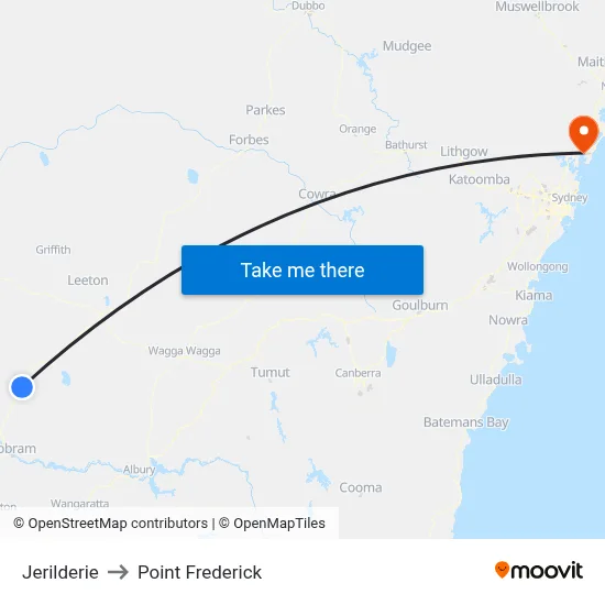 Jerilderie to Point Frederick map